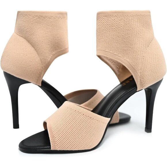 Apricot 3 Inches Peep Toe Synthetic Stiletto Stretchy Heeled Sandals for Women - Picture 4 of 8